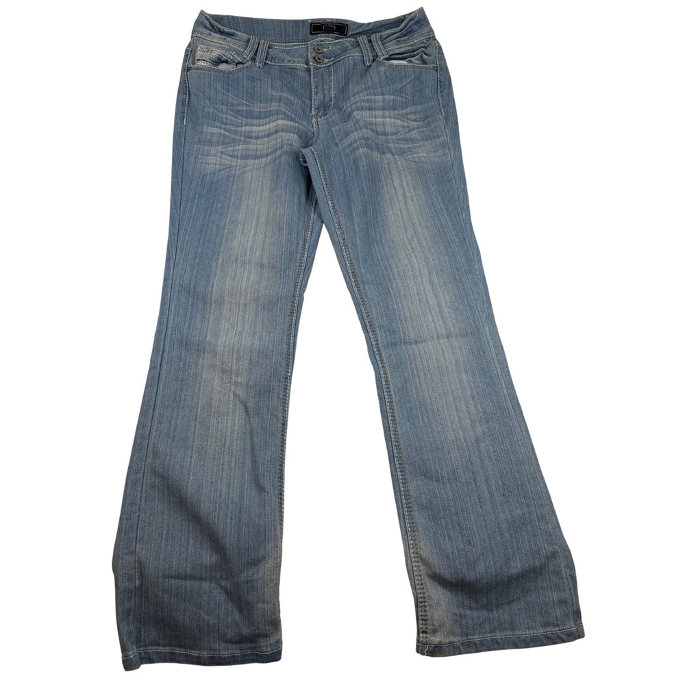 Cato Womens Light Wash Bootcut Jeans Size 12 Embroidered Back Pockets Mid Rise